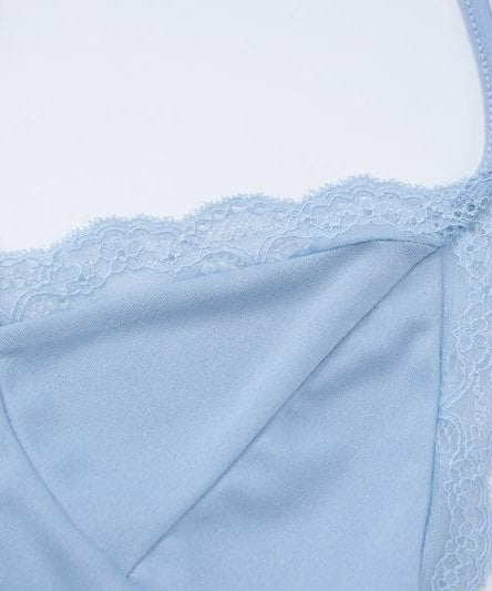 Y2K Dreamy Baby Blue Lace Halter Crop & Flare Pant Set | Cozy Chic Loungewear