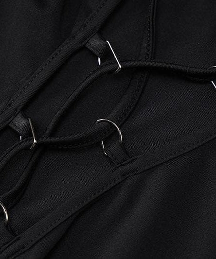 Chic Black Bodycon Maxi Dress | Adjustable Lace-Up Slit & Open Back | Long Sleeve Fall & Holiday Party Ready