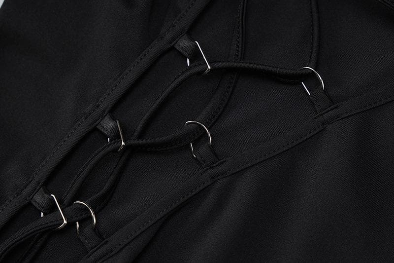 Chic Black Bodycon Maxi Dress | Adjustable Lace-Up Slit & Open Back | Long Sleeve Fall & Holiday Party Ready