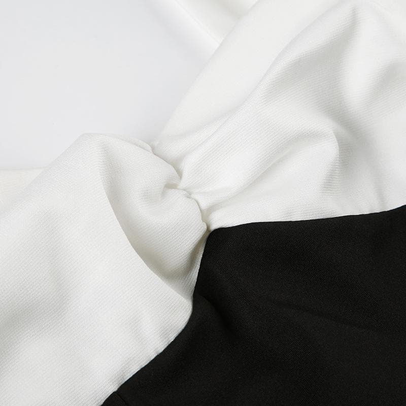 Sweetheart Bow-Tie Ruched Mini Dress - Chic Black & White Fall Flirt