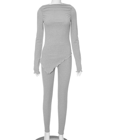 Cozy Chic Asymmetrical Ribbed Knit Loungewear Set - Women's Fall Essential