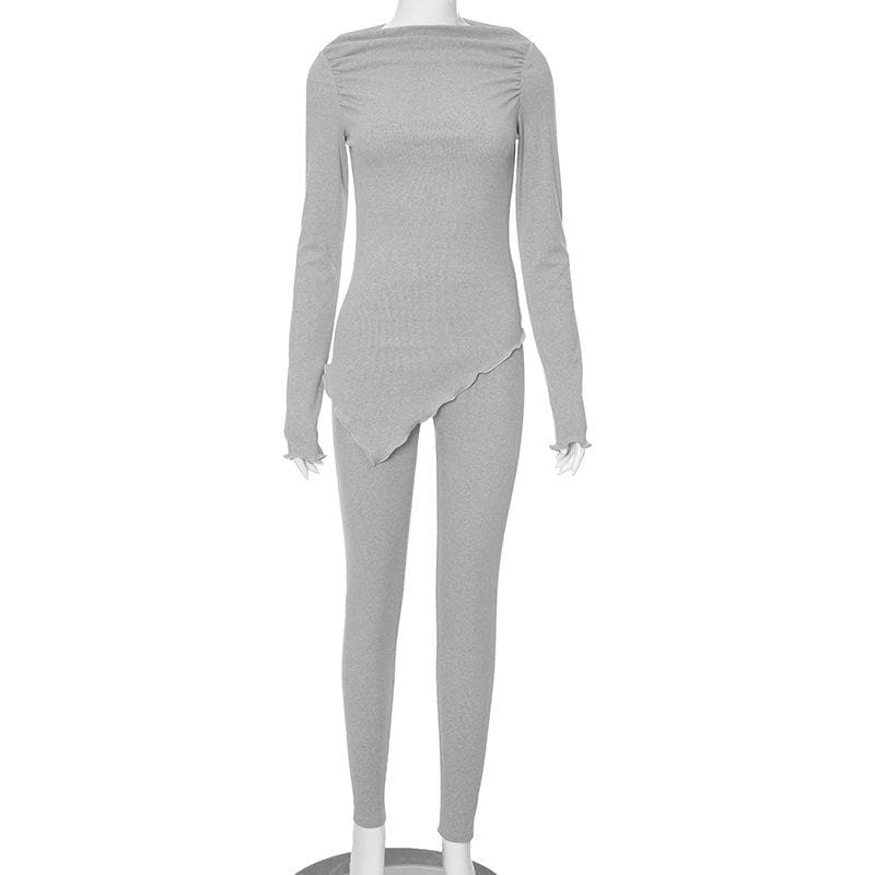 Cozy Chic Asymmetrical Ribbed Knit Loungewear Set - Women's Fall Essential