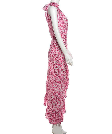 Fall Getaway Chic: Knotted One-Shoulder Floral High-Low Ruffle Maxi Dress