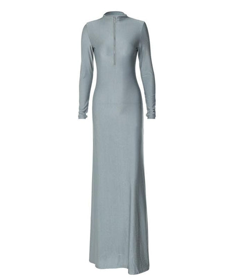 Effortless Fall Chic: Women's Long Sleeve High-Neck Zip Maxi Dress