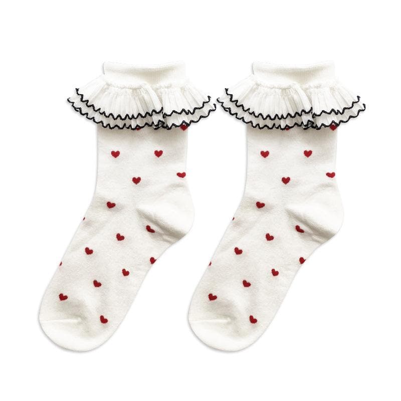 Darling Ruffle Heart Crew Socks | Cozy Fall & Holiday Style for Her