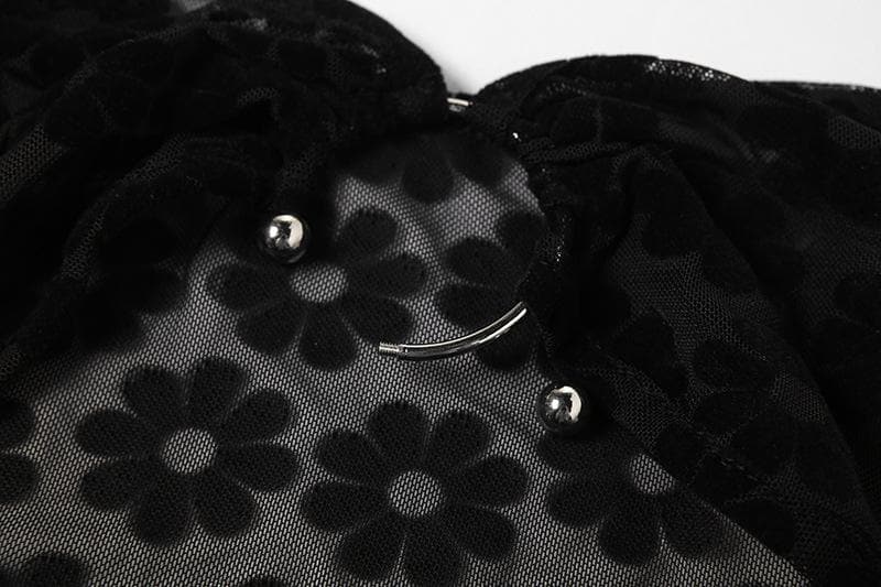 Black Floral Sheer Halter Maxi Dress with O-Ring Cutouts - Y2K Style for Fall Parties & Nights Out