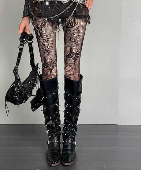 Gothic Butterfly Lace Fishnet Tights - Edgy Fall & Halloween Statement