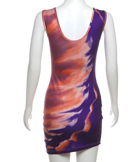 Mystic Hues Abstract Art Bodycon Mini Dress - Sleeveless Fall Statement
