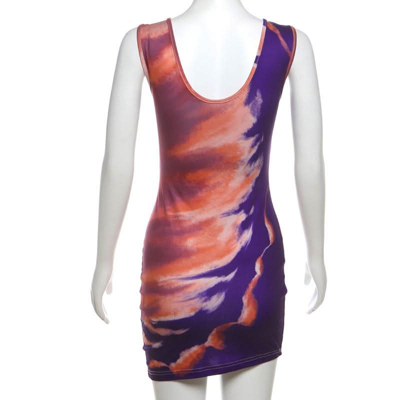 Mystic Hues Abstract Art Bodycon Mini Dress - Sleeveless Fall Statement