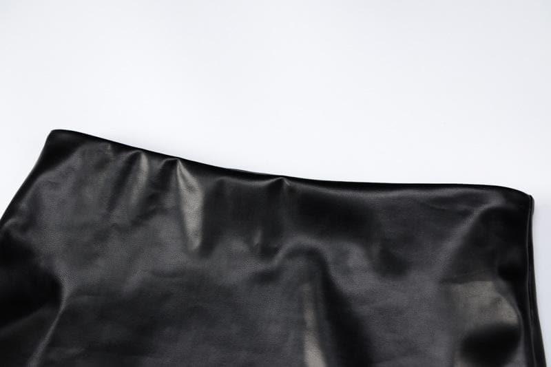 Slay the Night: Faux Leather Corset & Slit Mini Skirt Set with Sheer Mesh Gloves – Halloween & Fall Party Ready