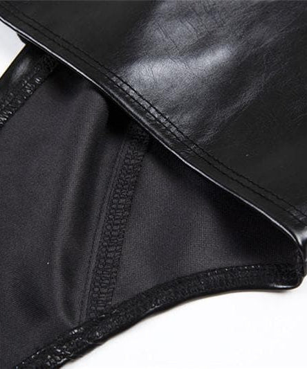 Fierce Black Faux Leather Halter Top - Lace-Up Corset Style for Fall, Halloween & Parties