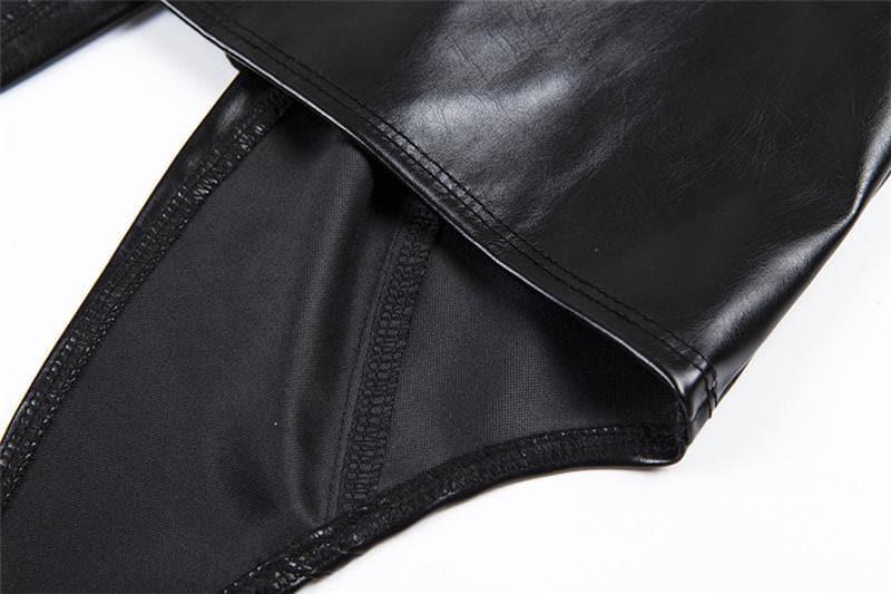 Fierce Black Faux Leather Halter Top - Lace-Up Corset Style for Fall, Halloween & Parties