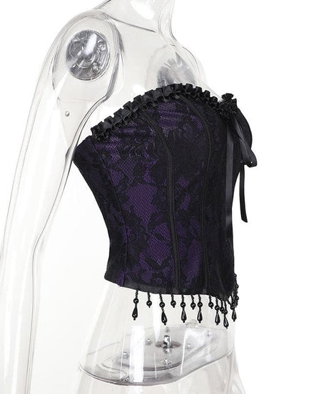 Dark Enchantress Purple Lace Corset Bustier Top - Halloween & Fall Goth Glamour
