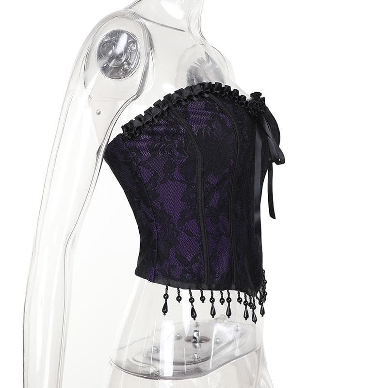 Dark Enchantress Purple Lace Corset Bustier Top - Halloween & Fall Goth Glamour