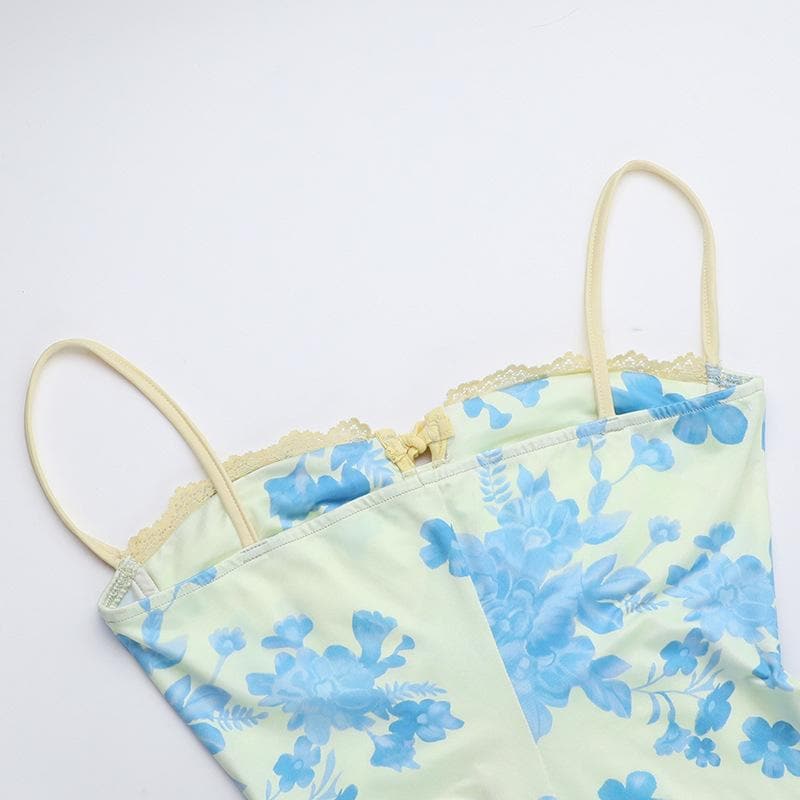 Chic Blue Floral Sweetheart Maxi Dress – Elegant Ruched Bust & Mermaid Hem for Resort Getaways