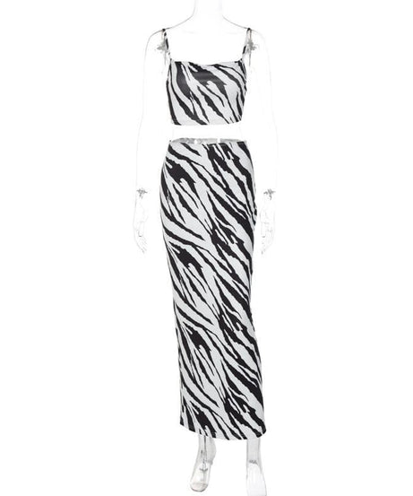 Wild Style Zebra Print Crop Top & Maxi Skirt Set - Chic Two-Piece Fall Outfit