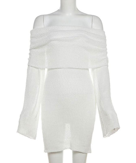 Effortlessly Chic White Off-Shoulder Knit Mini Dress – Your Fall & Holiday Essential