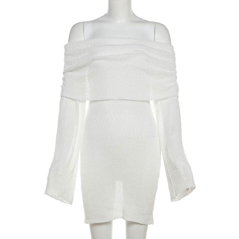 Effortlessly Chic White Off-Shoulder Knit Mini Dress – Your Fall & Holiday Essential