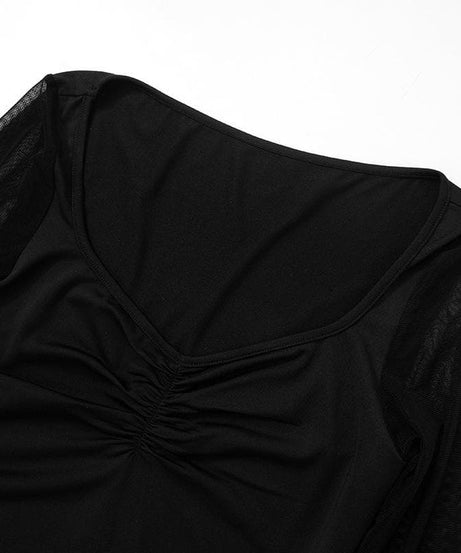 Sleek Ruched Sweetheart Mesh Long Sleeve Top with Thumbholes – Your Fall 2025 Style Essential