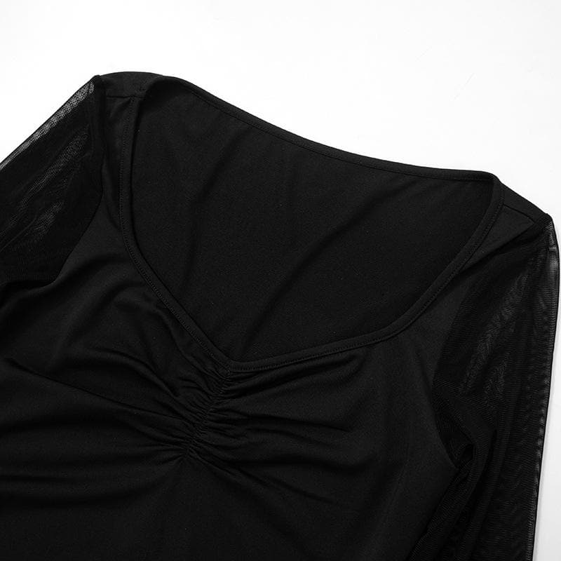 Sleek Ruched Sweetheart Mesh Long Sleeve Top with Thumbholes – Your Fall 2025 Style Essential