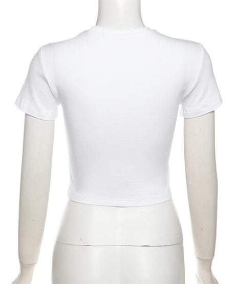 Too Good To Be True White Graphic Crop Top - Trendy Fitted Tee for Effortless Fall Style