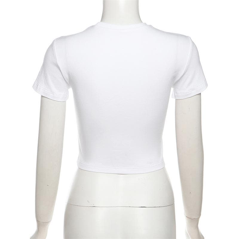 Too Good To Be True White Graphic Crop Top - Trendy Fitted Tee for Effortless Fall Style