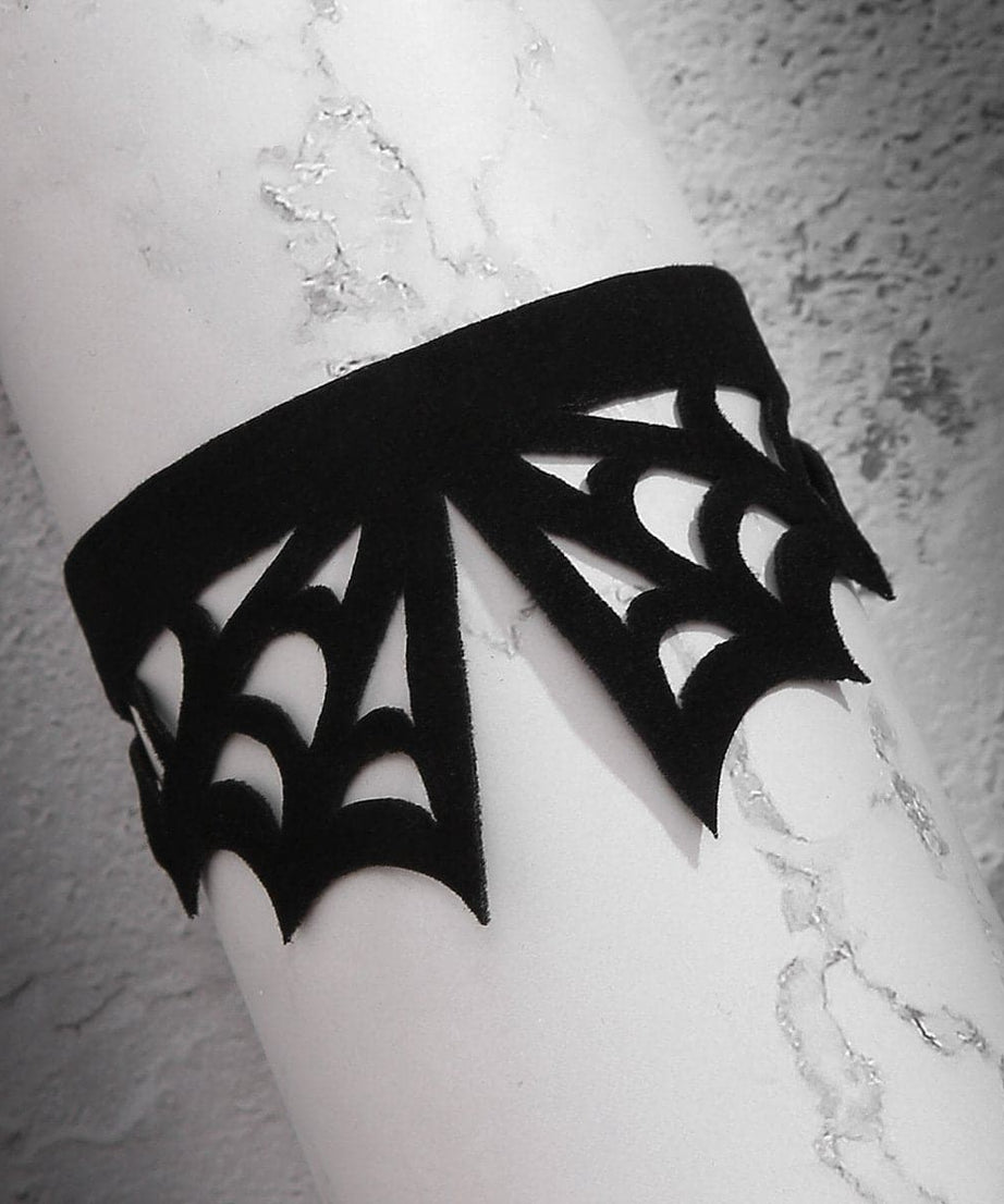 Gothic Velvet Spider Web Cuff Bracelet - Spooky Chic Halloween Accessory