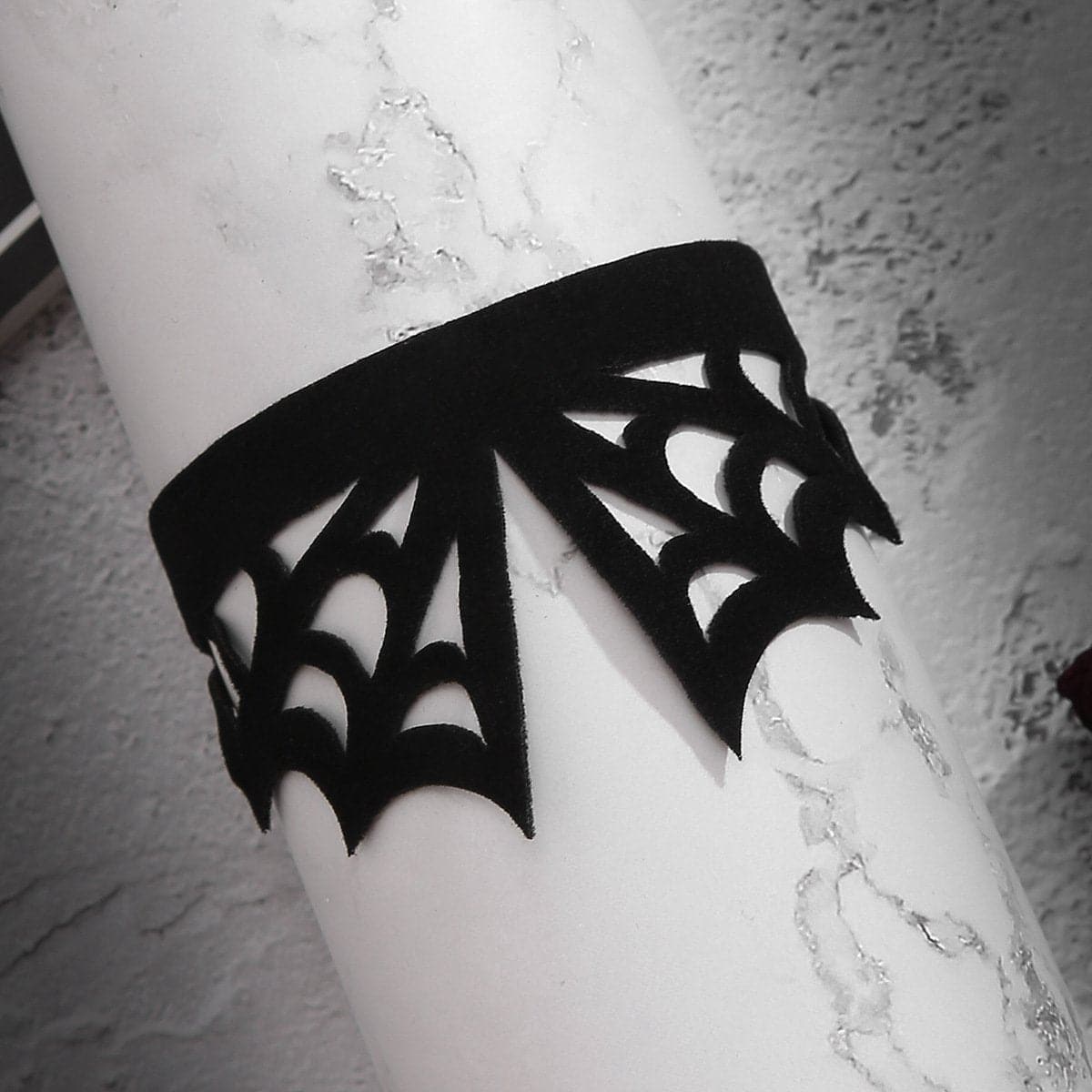 Gothic Velvet Spider Web Cuff Bracelet - Spooky Chic Halloween Accessory