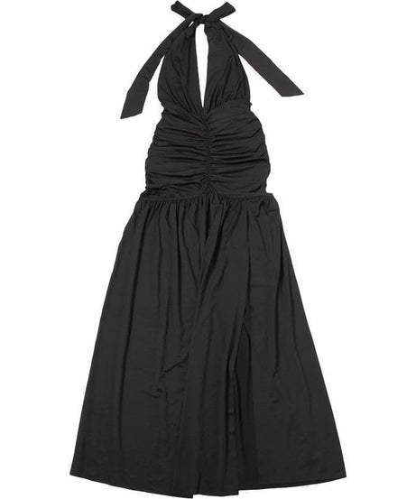 Alluring Black Halter V-Neck Ruched Backless Maxi Dress - Your Fall & Holiday Party Statement