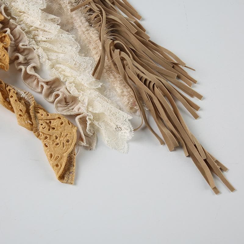 Fall Fringe Flair: Boho Layered Lace & Ruffle Tube Top for Women