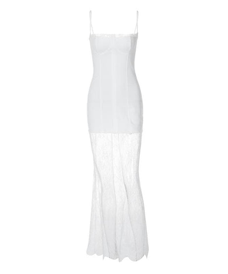 Sophisticated "Winter White" Lace Maxi Slip Dress - Fall Events & Holiday Glamour
