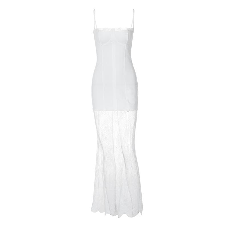 Sophisticated "Winter White" Lace Maxi Slip Dress - Fall Events & Holiday Glamour