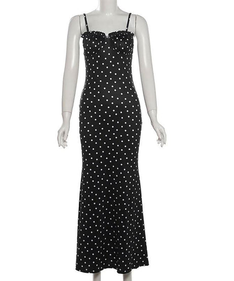 Timeless Chic Polka Dot Ruched Maxi Dress - Flattering Fit for Fall Evenings & Holiday Parties