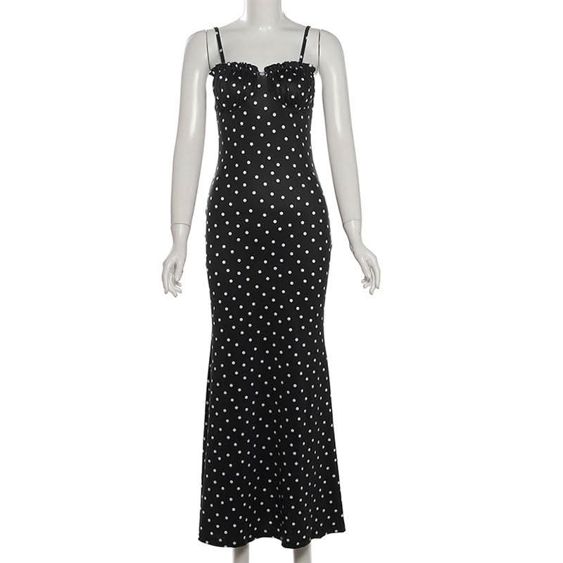Timeless Chic Polka Dot Ruched Maxi Dress - Flattering Fit for Fall Evenings & Holiday Parties