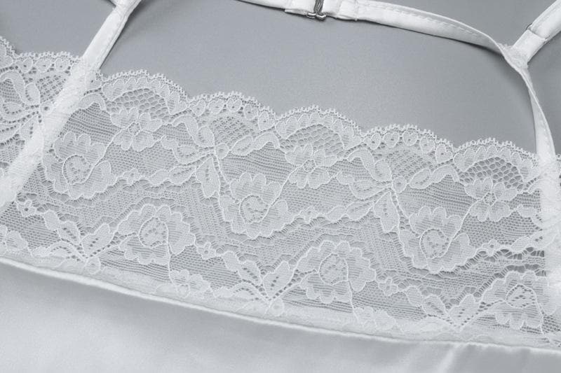 Glamorous White Satin & Lace Ruched Maxi Dress - Elegant Slit for Holiday Parties & Events