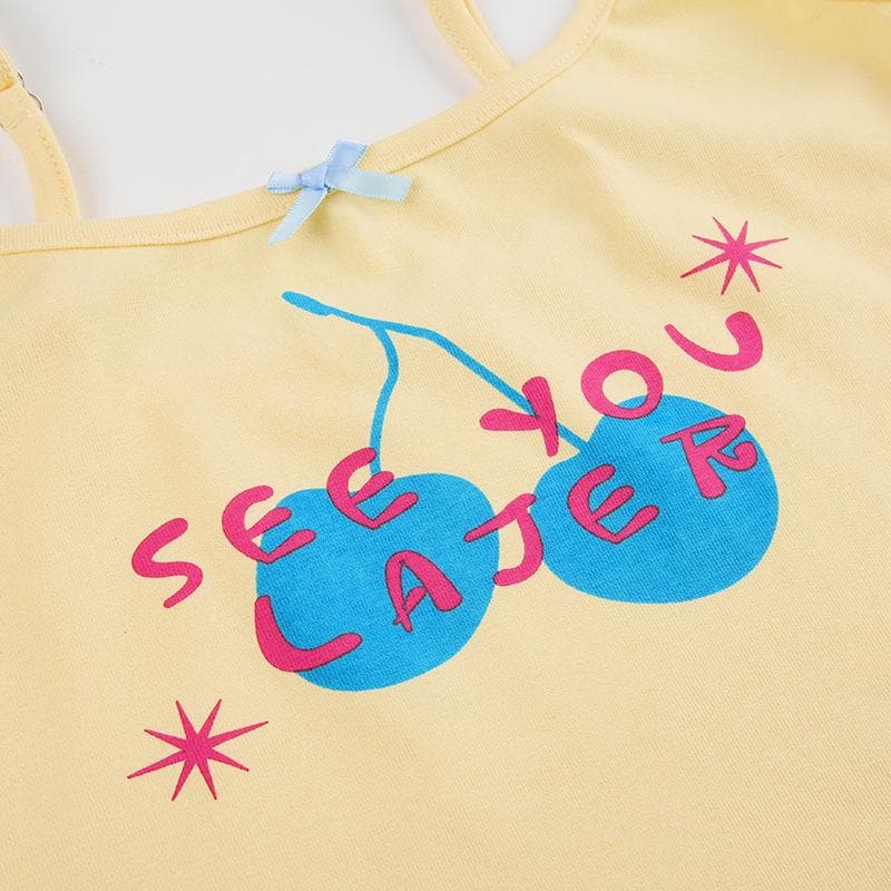 Y2K Cherry 'See You Later' Cami & Shorts Set - Comfy Loungewear for Cozy Fall Nights