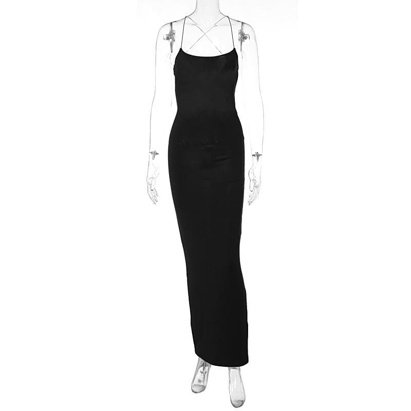 Timeless Black Criss-Cross Backless Maxi Dress | Holiday Party & Evening Glamour