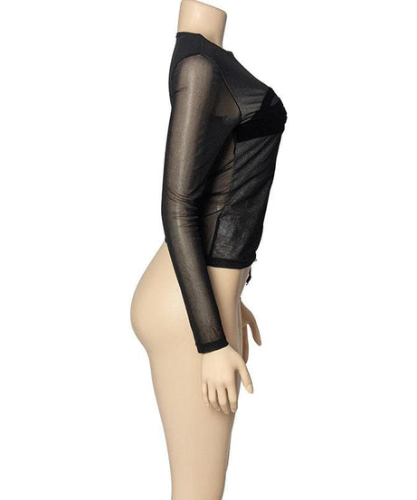 Mysterious Embrace Sheer Mesh Long Sleeve Top - Edgy Fall Fashion for Women