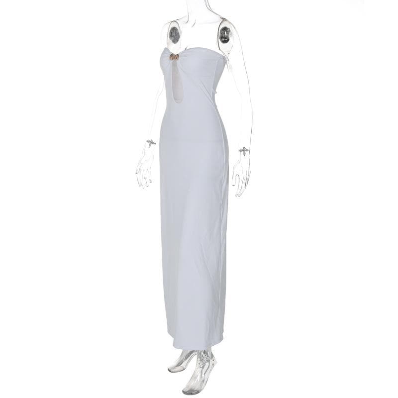 Goddess Chic White Strapless Cut-Out Maxi Dress with Gold Accent – Your Ultimate Resort & Holiday Soirée Statement