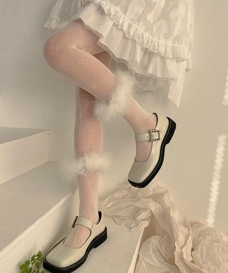 Bewitching Feather-Cuff Fishnet Tights - Dainty Pattern for Fall & Halloween Parties