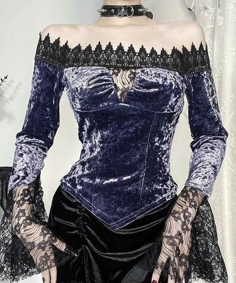 Midnight Plum Velvet & Lace Off-Shoulder Top - Your Essential Fall & Holiday Statement Piece