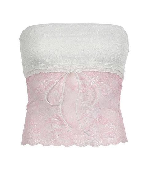 Y2K Romantic Lace Drawstring Tube Top - Strapless & Chic for Fall Layering