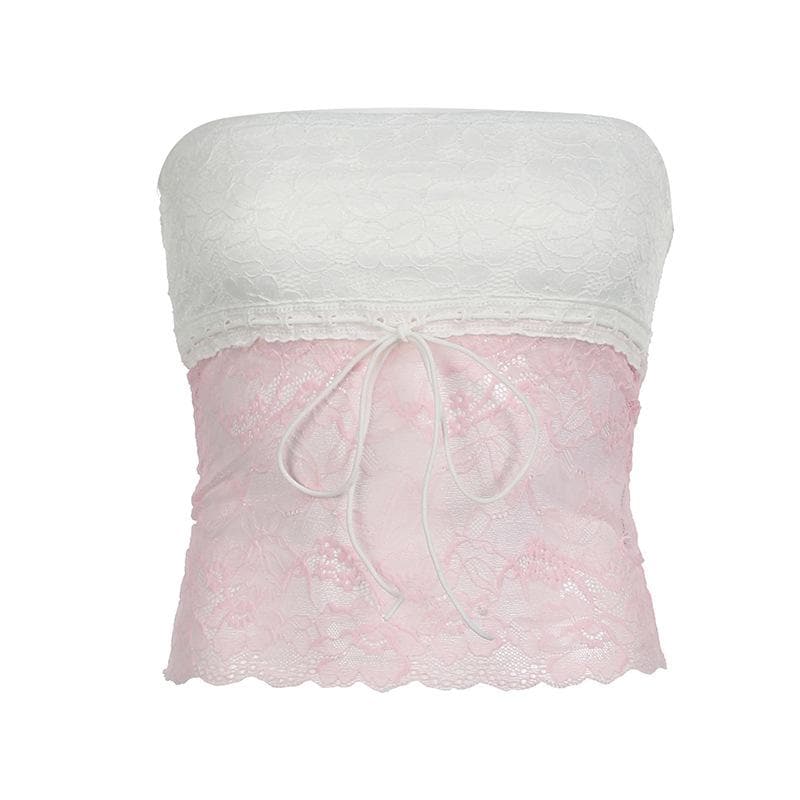Y2K Romantic Lace Drawstring Tube Top - Strapless & Chic for Fall Layering