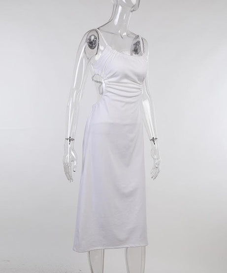 Effortless Chic: White Side Cut-Out Tie-Back Midi Dress - Perfect for Fall Events & Vacations