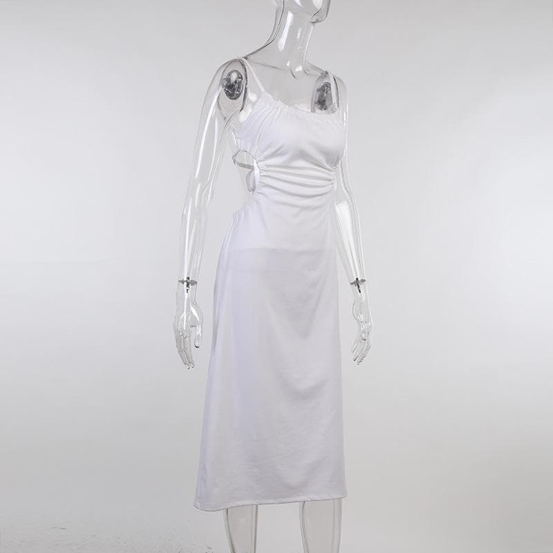 Effortless Chic: White Side Cut-Out Tie-Back Midi Dress - Perfect for Fall Events & Vacations