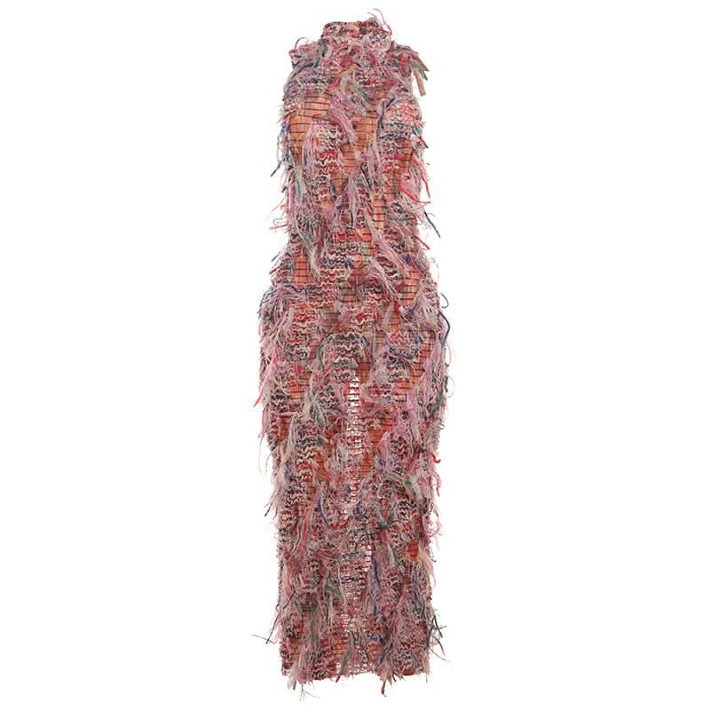 Showstopping Fringe Midi Dress – Vibrant Textured Style for Fall & Holiday Parties