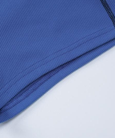 Cozy Chic Cobalt Blue Ribbed Off-Shoulder Long Sleeve Crop Top & Shorts Set - Fall Lounge Essential