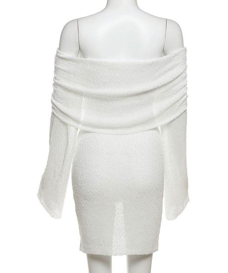 Effortlessly Chic White Off-Shoulder Knit Mini Dress – Your Fall & Holiday Essential