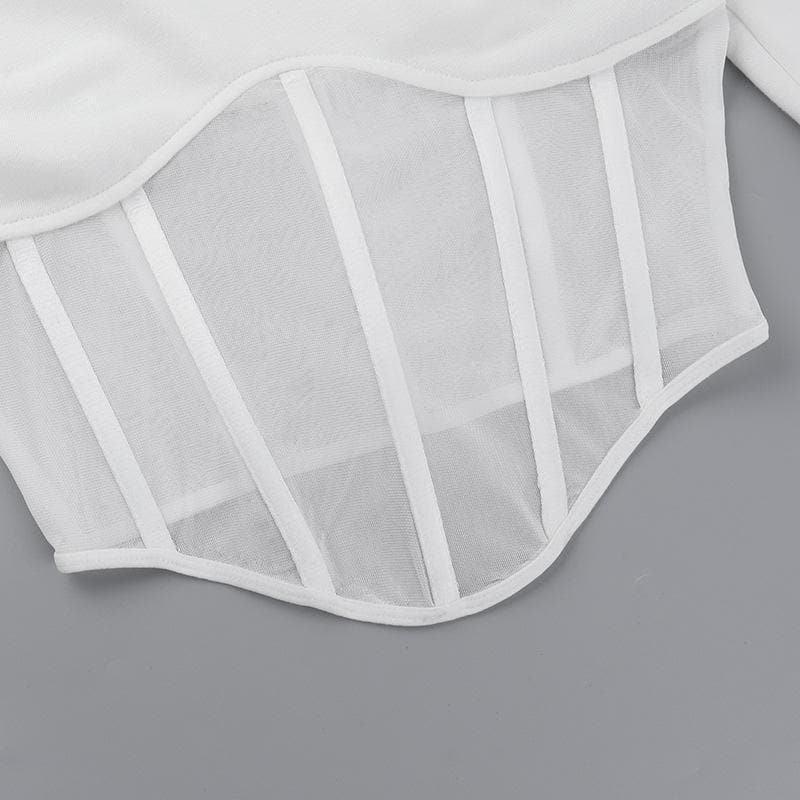 Chic White Mesh Corset Long Sleeve Crop Top | Fall 2025 Trendy Essential