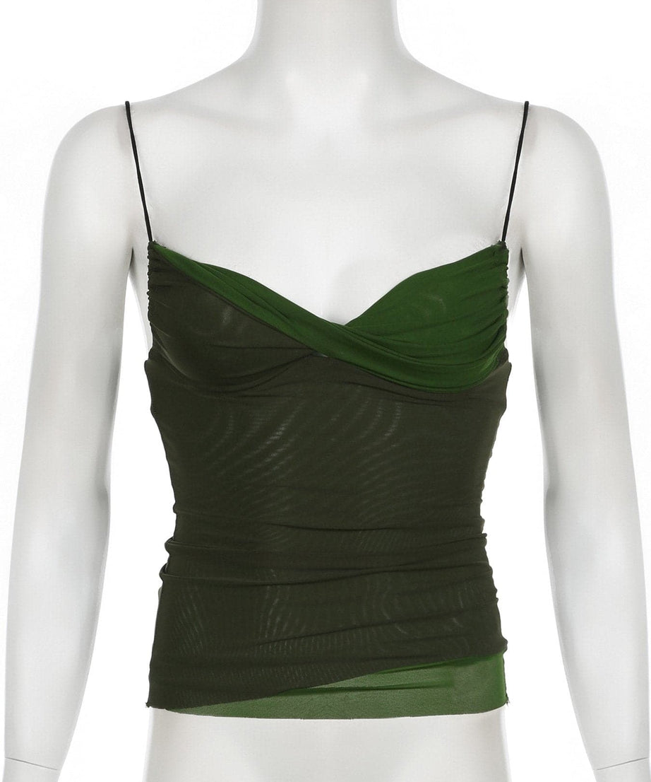Fall Chic Olive Green Contrast Ruched Cami Top - Trendy Slim Fit Tank